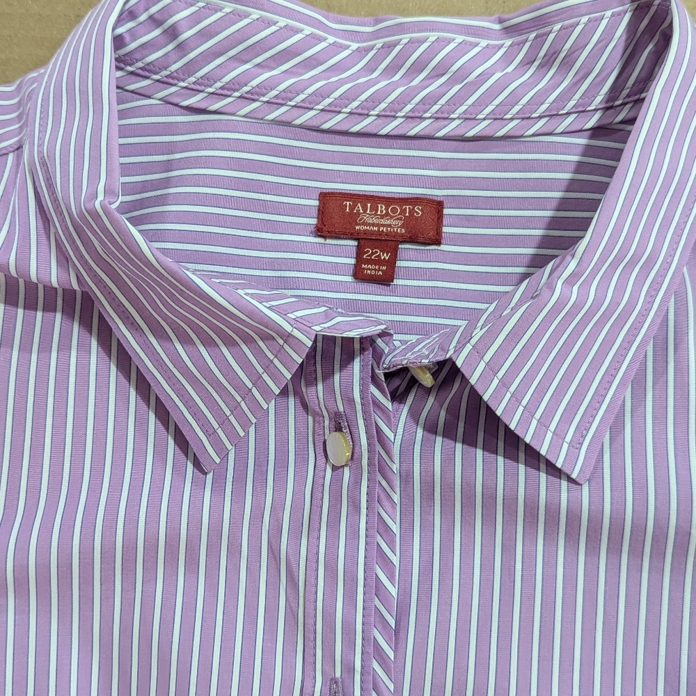 Talbots Haberdashery Petite Purple White Stripe LS Cotton Fitted Shirt Size 22W - Picture 3 of 11